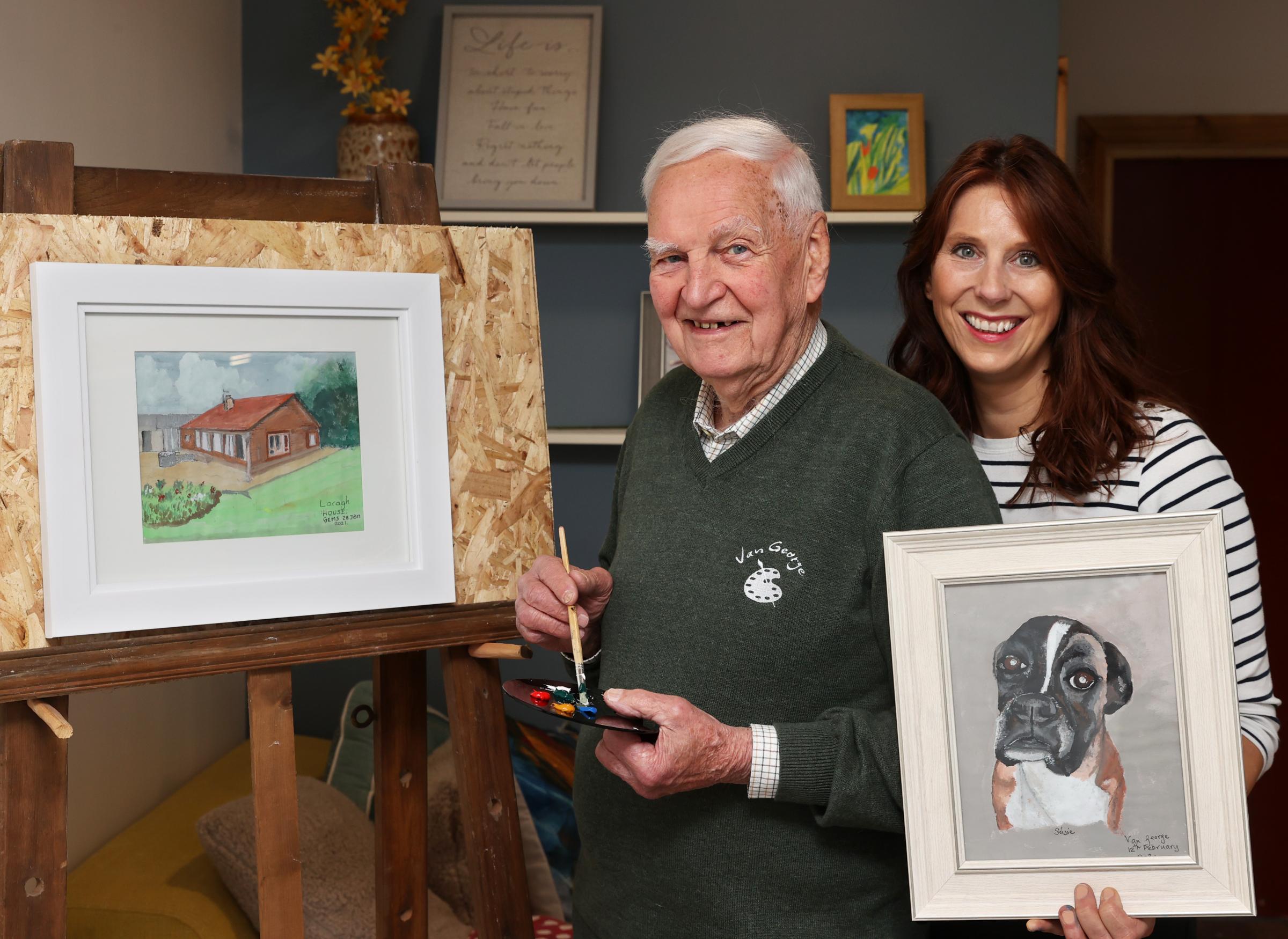 George Stephens, pictured with his daughter-in-law, Pam Stephens, was happy to brush up on some art insights in June when he discussed his newfound painting skills and passion with The Impartial Reporter.