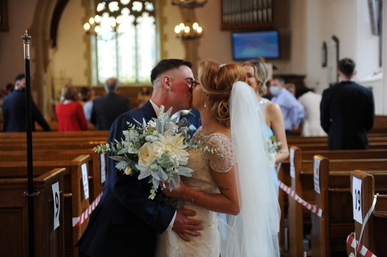 The newlyweds at Magheracross Parish Church. 