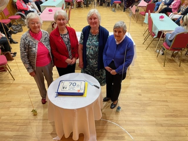 Former leaders and members Rita McCutcheon, Doris Campbell, Joan Rutledge and Annabelle Woods help to celebrate the 70th birthday of Tempo Guides.