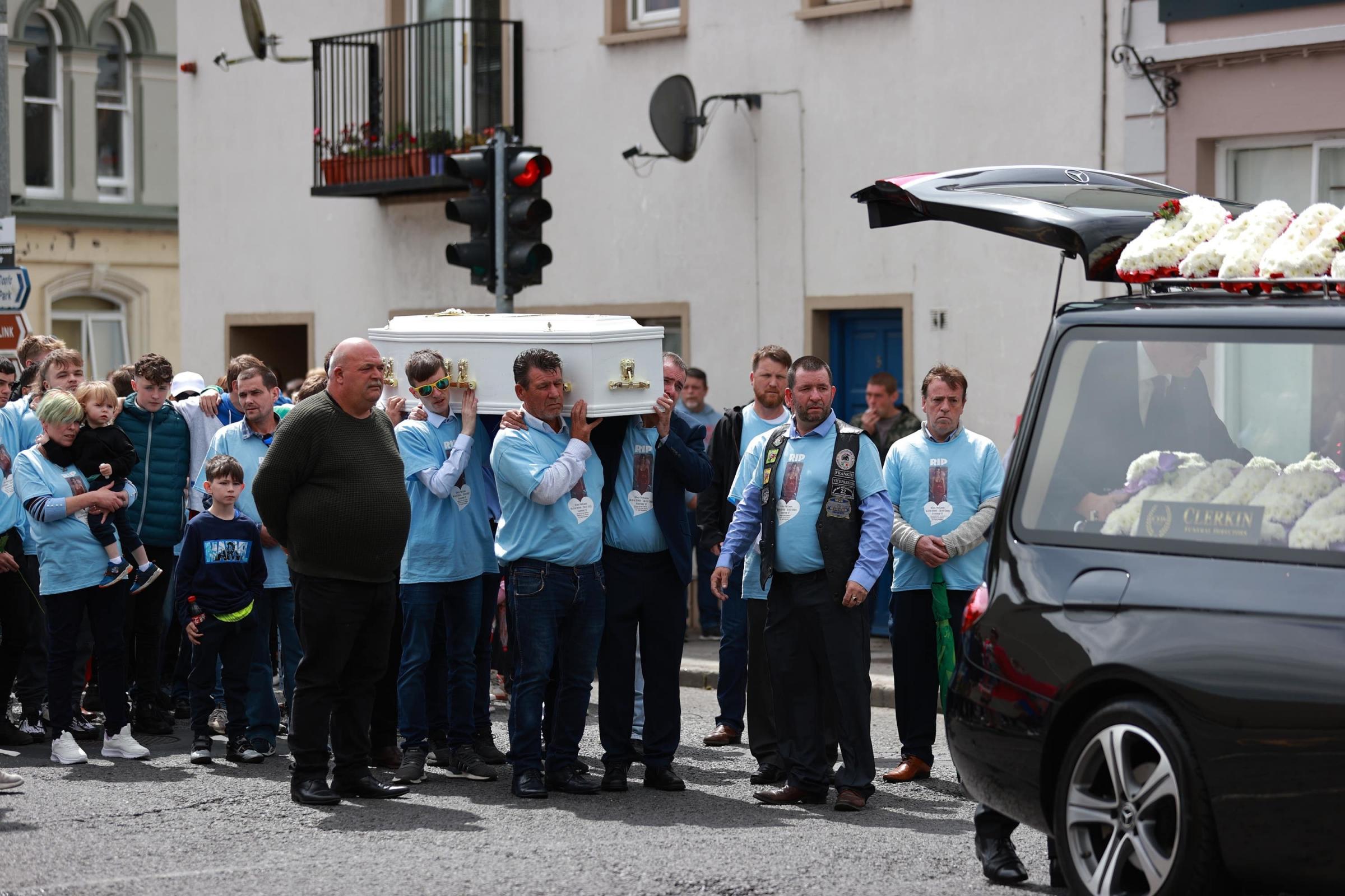 The coffin of Kiea McCann ahead of her funeral at Sacred Heart Chapel in Clones (Liam McBurney/PA).