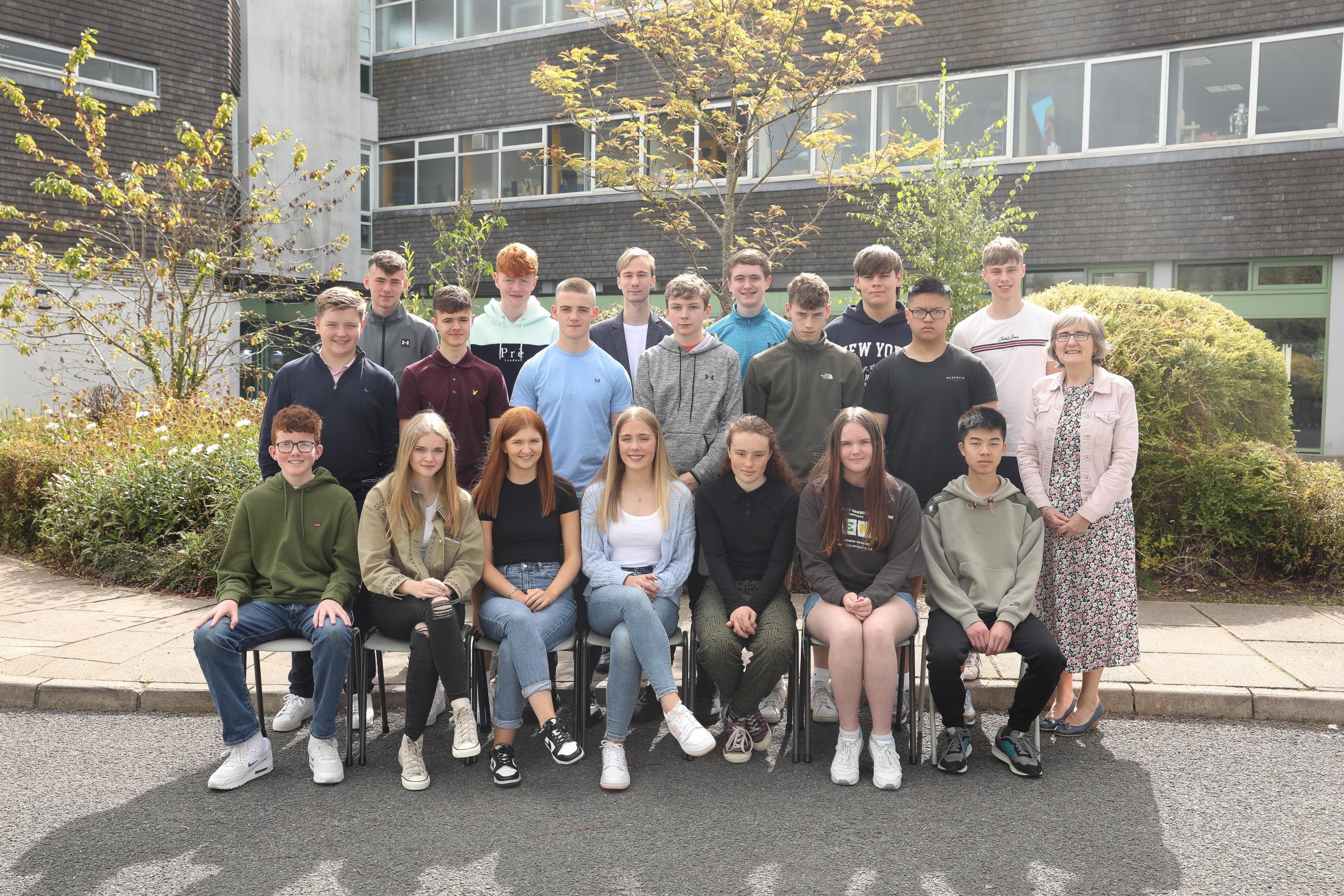 Enniskillen Royal Grammar School GCSE students (front row) Thomas Clarke, Ella Breen, Rebecca Thompson, Jessica Stronge, Heather McCaffrey, Maddison Blair and Aikin Wong, with (second row) Matthew Sharpe, Kyle Cadden, Paul Hawthorne, Curtis Cunningham,